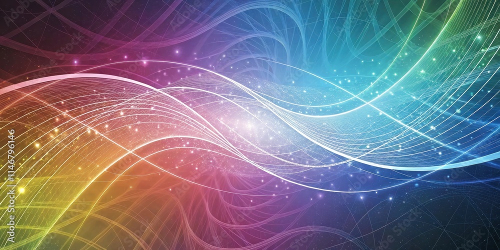Poster abstract cosmic waves and shimmering stars in a colorful abstract design