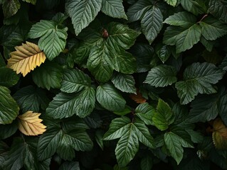 A dense arrangement of green and yellow leaves, showcasing nature's vibrant textures.