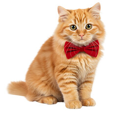 A cute cat wearing a tiny bowtie. png isolated background. transparent background.