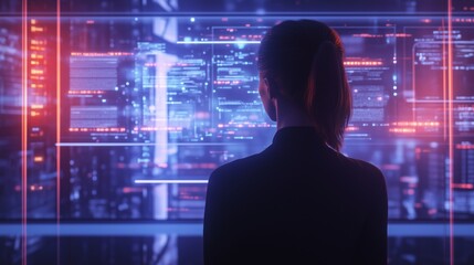 Fototapeta premium Young woman working with artificial intelligence 