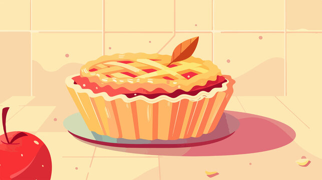 Delicious Cartoon Apple Pie Flat Vector Illustration with Warm Colors and Whimsical Design