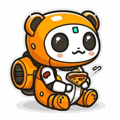 Fototapeta premium Sticker, vintage robot and pizza