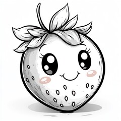 Obraz premium Cute cartoon strawberry with big eyes and smile.