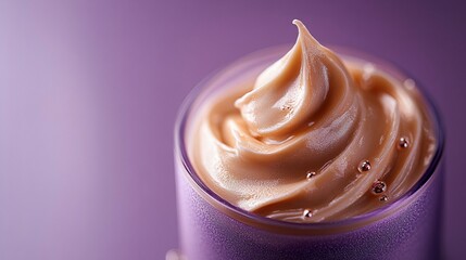  Face cream in a glass jar on a solid background.