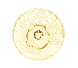Champagne in glass isolated on white, top view