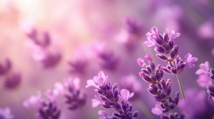 Fototapeta premium Beautiful Lavender Flowers in Soft Blurred Background Light