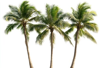 Three lush coconut palm trees isolated on white background. (2)