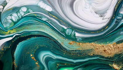 Obraz premium Abstrakcyjne jasne tło do projektu, tapeta, kolor biały, złoty, zielony, czarny, tekstura marmuru, wzór w kształcie fal