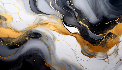 Abstrakcyjne jasne tło do projektu, tapeta, kolor biały, złoty, beżowy, czarny, tekstura marmuru, wz&oacute;r w kształcie fal