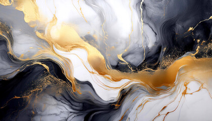 Abstrakcyjne jasne tło do projektu, tapeta, kolor biały, złoty, beżowy, czarny, tekstura marmuru, wz&oacute;r w kształcie fal
