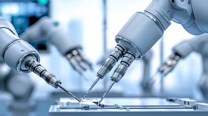 Robotic arms performing precise surgical procedures in clinic