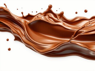A smooth, flowing wave of chocolate with splashes, emphasizing its rich texture.