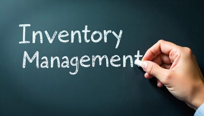 Hand holding white chalk writing Inventory Management.