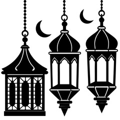 Ramadan Lanterns silhouette on white background