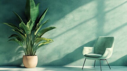 Obraz premium Serene Indoor Space with Green Plant and Stylish Modern Chair