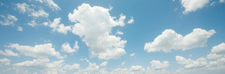 Obraz premium Vast, serene blue sky canvas dotted with fluffy white clouds, illustration, graphic