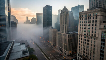 Obraz premium Foggy Cityscapes: Atmospheric Urban Scenes with Dense Mist and Ethereal Fog