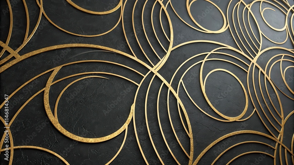 Leinwandbilder abstract black and gold circular pattern with intricate lines and geometric shapes