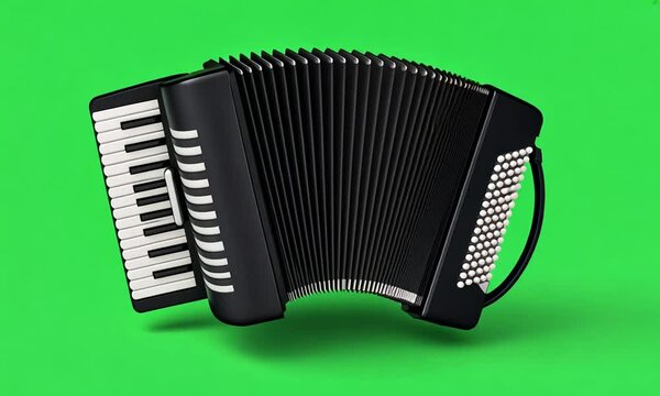 Accordion 3D cartoon on a green background