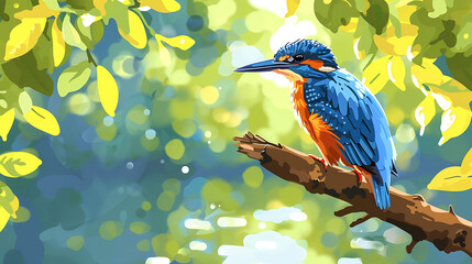 Female kingfisher perched on a tree branch, showcasing the beauty of wildlife and nature.