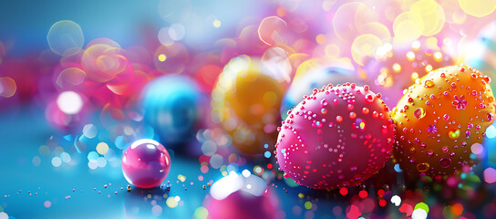Festive Easter background with colorful eggs and vibrant pastel colors, perfect for seasonal greetings.