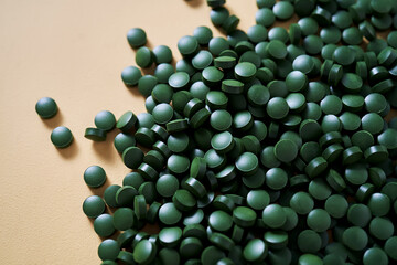 Superfood chlorella in tablet form.