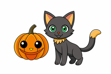 halloween cat with pumpkin