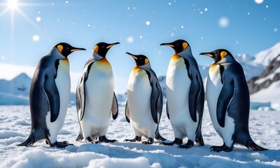 Fototapeta premium Majestic King Penguins in Antarctica's Winter Wonderland