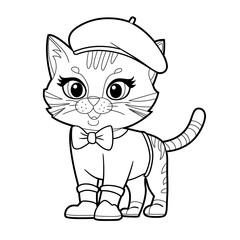 A simple and black-and-white vector illustration a Tabby cat