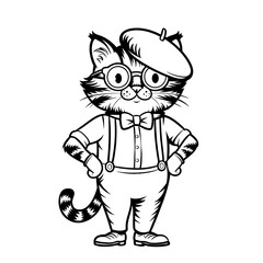 A simple and black-and-white vector illustration a Tabby cat