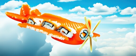 Cartoon airplane, smiling face, orange aircraft, yellow wings, flying in blue sky, fluffy white clouds, cheerful expression, children's illustration style, vibrant colors, anthropomorphic vehicle, fri