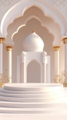 Fototapeta premium Serene White Mosque Architecture: Elegant Dome and Circular Staircase