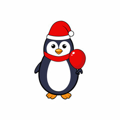 penguin with santa claus hat
