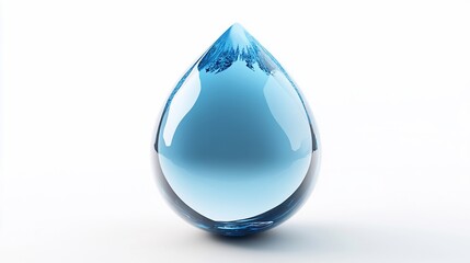 Obraz premium Single, translucent, blue water drop on white.