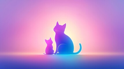 Two stylized cats silhouetted against a vibrant gradient background.