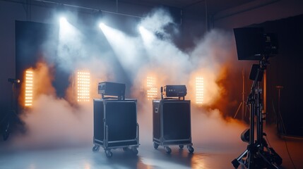 Dynamic stage setup with lighting and fog effects