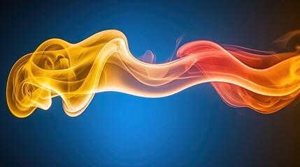 Abstract swirling orange and red smoke on blue background.