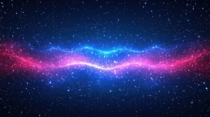 Obraz premium Abstract wave with pink and blue light on stars.