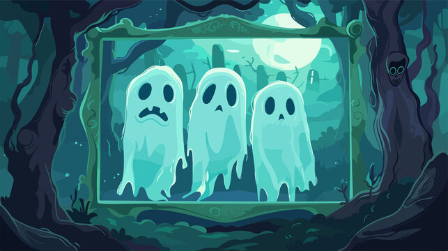 Spooky Cartoon Ghosts Flat Vector Illustration Collection