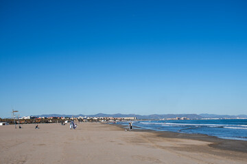 valencia beach in spain in sunny winter day on the coast of the mediterranean sea in europe