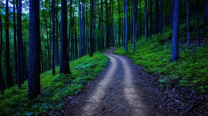 Serene Forest Pathway in Lush Green Woods