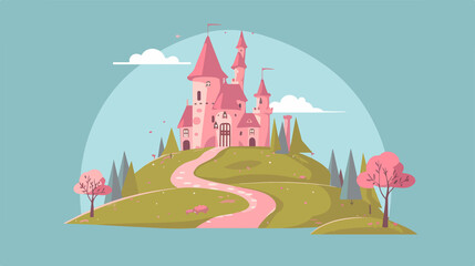 Fototapeta premium Castle on the Hill in Spring Season: Serene Nature Landscape