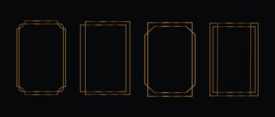 Thin golden frame set. Collection in art deco style. geometric frames in art deco style. Luxury borders for wedding invitation.