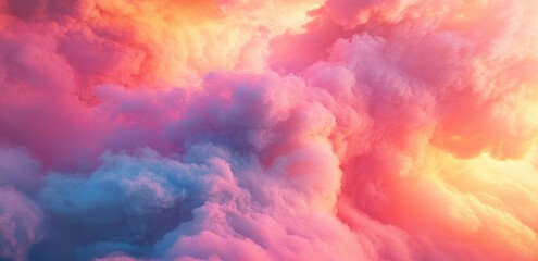 Fototapeta premium Awesome sunset and soft pink clouds of pastel tones. Image template of textured sky