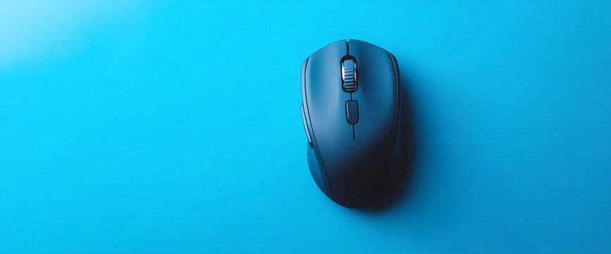 A sleek computer mouse on a vibrant blue background, ideal for tech use.