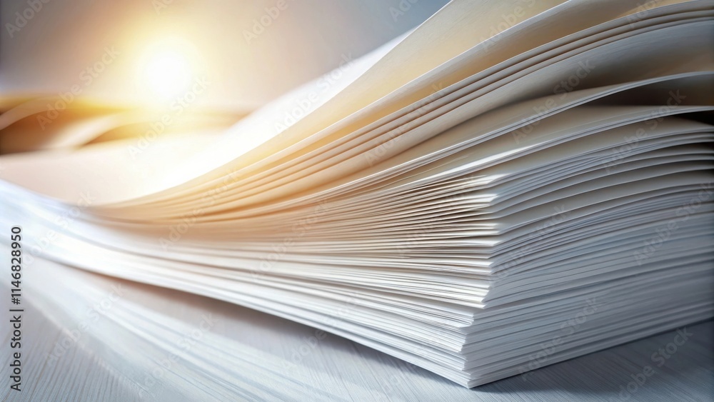 Aufkleber a stack of pristine white paper, carefully arranged and illuminated by a warm glow, ready to capture