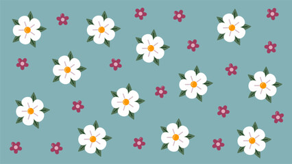 Beautiful Flowers Seamless Pattern. Pretty Floral on Blue background. 