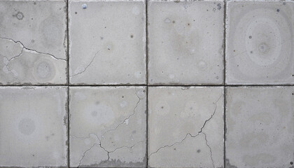 Naklejka premium Cracked gray concrete tiles with weathered surface 