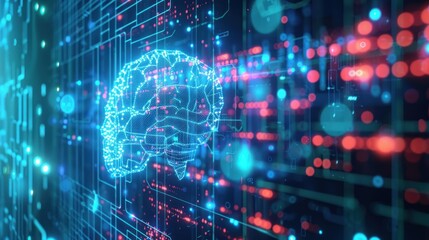 Obraz premium Digital Brain: AI, Neural Network, and Artificial Intelligence Concept
