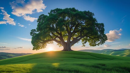 Fototapeta premium Sunset shot big tree silhouette